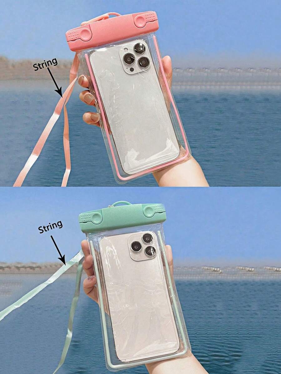 1PC Glow In The Dark Waterproof Mobile Phone Bag, Mobile Phone Waterproof Bag, Swimming Takeout Hanging Neck Mobile Phone Bag, Fluorescent Mobile Phone Bag, Outdoor Sports Swimming Floating Airbag Underwater Photography Mobile Phone Case, Cell Phone Waterproof Bag, Cell Phone Bag Beach Phone Bag Compatible With IPhone 14 13 12 And Other Cell Phones (Green& Pink)