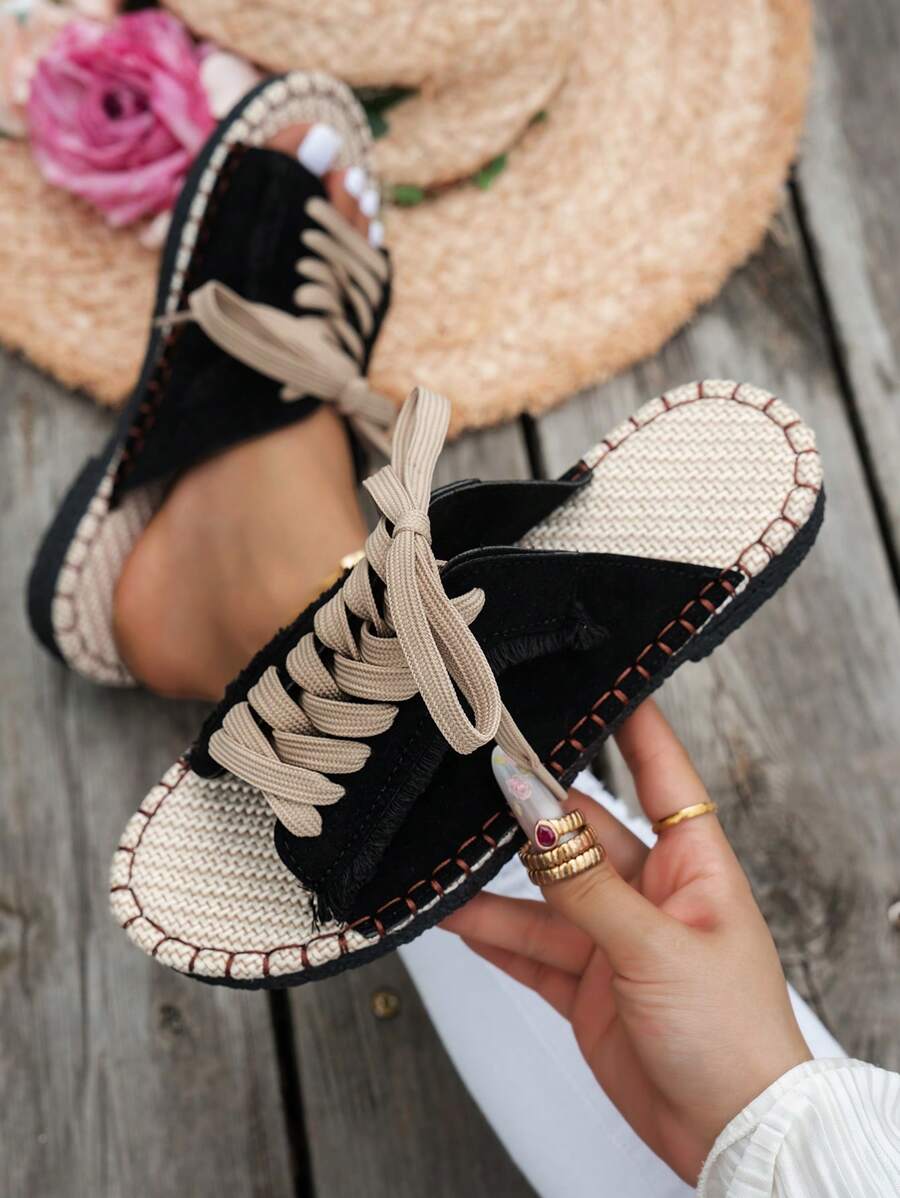 Sandalias planas de estilo bohemio y colorblock casual para el verano