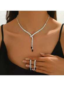 Conjunto de brincos e colar com pingente de lágrima de diamante, acessório formal para vestido de noiva com borla de cristal
