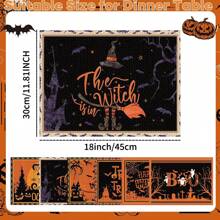 1 pieza/4 piezas Manteles individuales de lino de Halloween, manteles individuales para el desayuno o la cena, accesorios de cocina, fáciles de limpiar, aptos para fiestas de Halloween, mesa de comedor, hogar, restaurante, decoración de restaurante, con diseños de calabaza, bruja y fantasma