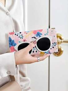 Squeezed Top Sunglasses Case Bohemian, Soft Leather Glasses Case Portable Sunglasses Bag