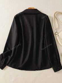 Women's Surplice Neck Solid Color Blouse - Hidden Button Front Elegant Casual Top For Festival Travel & Everyday, Spring Summer Fall Winter All-Season Capsule Wardrobe Essential
