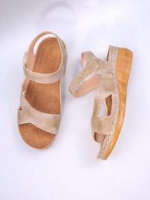 1 paar eenvoudige sandalen voor meisjes en tieners, comfortabel en slijtvast, met open teen en aflopende hak, een ontwerp met één voetkick, casual stijl, ideaal voor dagelijks reizen