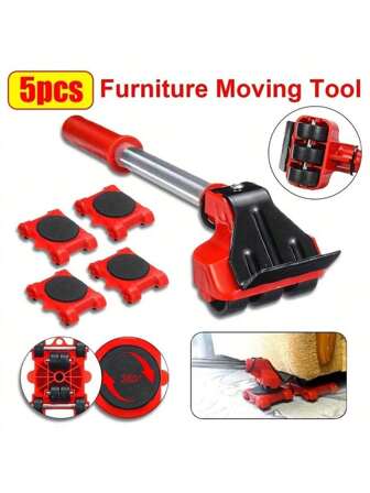 5pcs Heavy-Duty Lifting & Moving Dolly Set With 360° Swivel Wheels – Sturdy Metal Frame & Reinforced Plastic Construction In Bold Red – Non-Electric, Multi-Purpose Tool For Effortless Furniture Moving In Home, Office, Hotel & Commercial Spaces