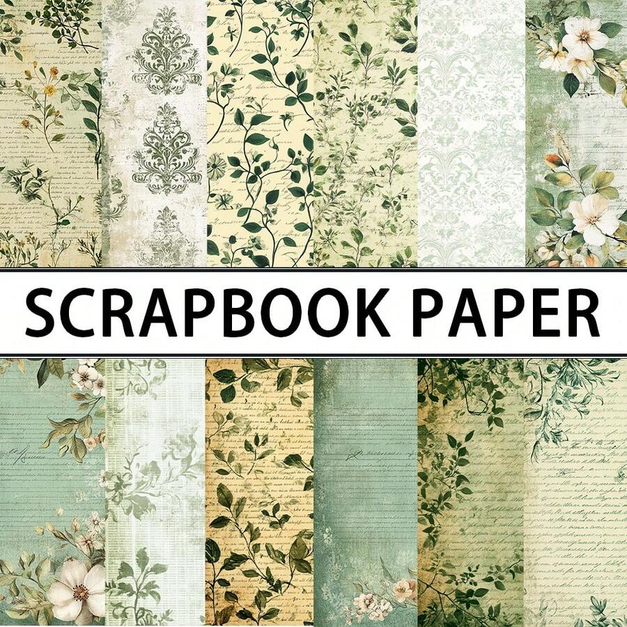 12/24 件复古绿色系列剪贴簿纸垫，5.9 * 5.9 英寸复古绿色植物叶子设计剪贴簿纸，适用于 DIY 工艺品、礼品包装、专辑封面装饰工艺纸学校用品、返校 - 彩色 - 查看 1