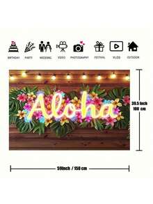 1 件夏威夷 Aloha 派对背景横幅，涤纶材质，多种尺寸选择，夏季热带夏威夷海滩照片背景，派对照片背景，生日派对横幅，派对装饰照相亭拍摄道具 - 彩色 - 查看 3