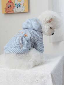 PETCIRCLE 1件寵物衣服可愛寵物保暖內裡連帽防風防寒刺繡字母A Plan運動衫 - 藍色 - 藍色 - 查看 2