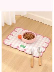 1 pièce de set de table en caoutchouc absorbant à imprimé à carreaux, design de chat, rose