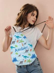 1pc Customizable Drawstring Backpack Printed With Dinosaur Pattern, Can Be Customized With Your Unique Design, Suitable For Children And Teenagers, Can Print Your Own Name Or Gift Your Sibling/Classmate's Name,Multi-Functional,Ornamental,Letter,Stylish,Modern,Colorful,Cute,Adorable,Casual,Custom,Personalised,Unique,Customized,Ideal Gifts For Him,Ideal Gifts For Her