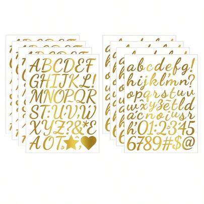 8/10 piezas Juego de pegatinas de letras de caligrafía de vinilo de 1 pulgada, pegatinas adhesivas de alfabeto y números dorados, pegatinas pequeñas de letras y números DIY para scrapbooking, botellas de agua, frascos, frascos de especias, manualidades, buzones, etc.