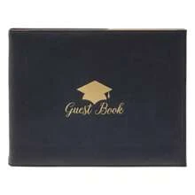 Blue Panda Leather Graduation Sign In Guest Book For College, High School, Class Of 2025 Grad Party, Black With Gold Foil, 8 X 7 In Summer Birthday Gifts Wedding Beach Back To School School Supplies Room Decor
