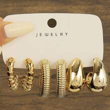 3-9 Pairs New European & American Cross-Border UV Plated Gold ABS Exaggerated Waterdrop Hoop Earrings Set