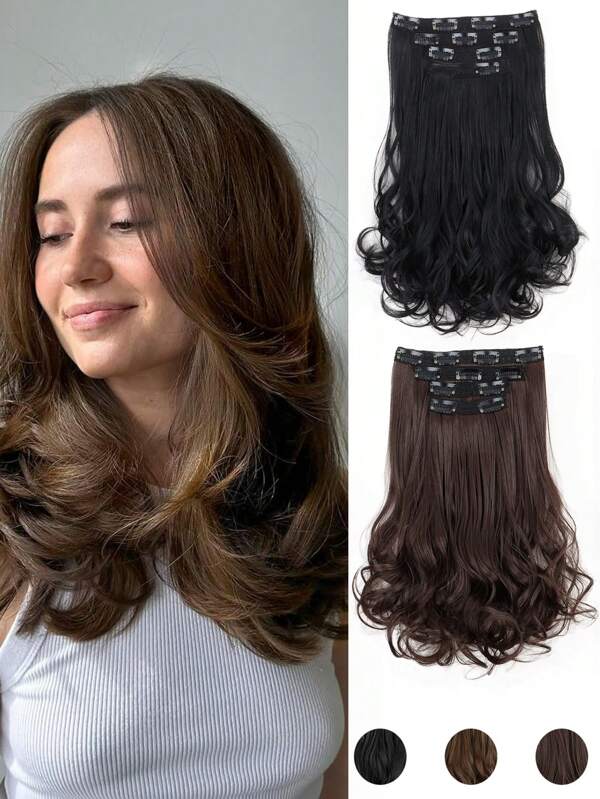 Clip In Hair Extensionss 4PCS Hair Extensions 14" Short Layered Cut Hair Extensions Invisible Lace Weft Natural Soft Hairpieces For Women Chocolate Brown With Highlights