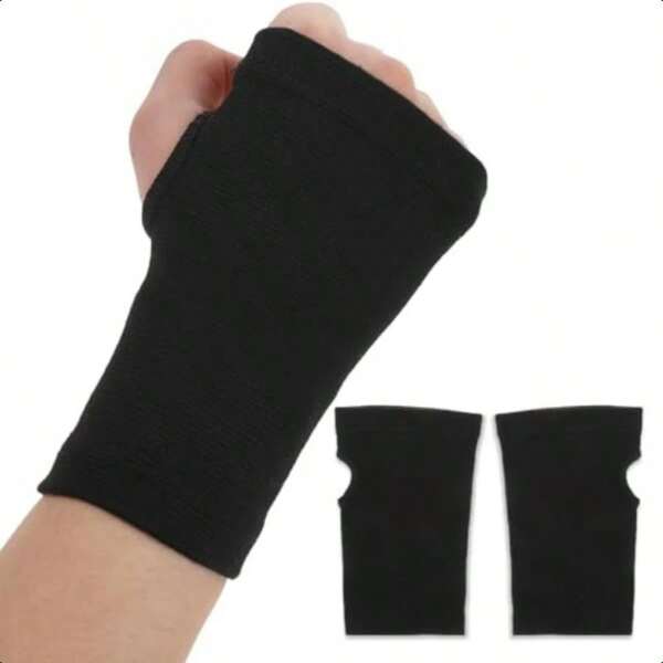 1Pair Of Black Nylon Wrist Support Sleeves Palm Protection Braces For Men And Women Comfortable Fitness Gloves For Daily Use Sports And Outdoor Activities