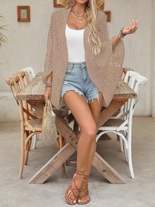 Cárdigan de verano ligero y calado para mujer, suéter de punto de verano de moda con abertura frontal para la playa/vacaciones
