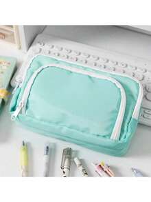 马卡龙大号铅笔袋，INS文具袋，便携式手提铅笔袋，化妆包，适用于青少年办公室和学校用品，铅笔袋，书包