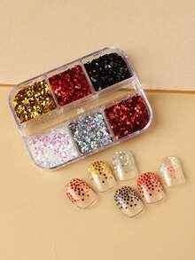 6 格红心闪亮鲍鱼壳美甲片 3D 可爱美甲闪光亮片指甲饰物装饰美甲配件