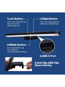 1 Black 19.68in/11.81in Computer Monitor Light Strip, Screen Clip Light, LED Screen Light Strip Suitable For Work Area, Dimming Timing Display Light, Suitable For Desk/Office/Home/Game Touch Control Display Lamp, For Eye Protection Screen Clip Lamp