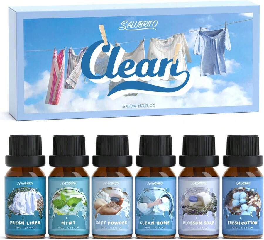 SALUBRITO Hotel Fragrance Oil Set, Luxury Essential Oil Set For Diffuser, Candle, Soap Making Scents, Luxury Night, White Tea, Lemon &Amp; Thyme, Citrus Bliss, Hotel Lobby, Jasmine &Amp; Mint, Strong Scented - Clean - View 1