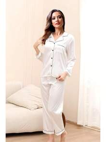 4Pcs Womens Silk Pajama Sets Satin Pajamas Set Sexy Cami Lingerie Pjs Nightwear Silky Pj Loungewear Sleepwearhalloween - 白色 - 查看 8