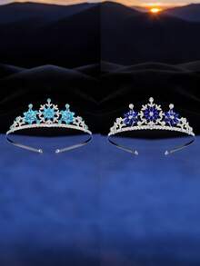 2pcs Teen Snowflake Crown Headband, Colorful Princess Crown Hair Accessories For Girls - Baby Blue - View 15