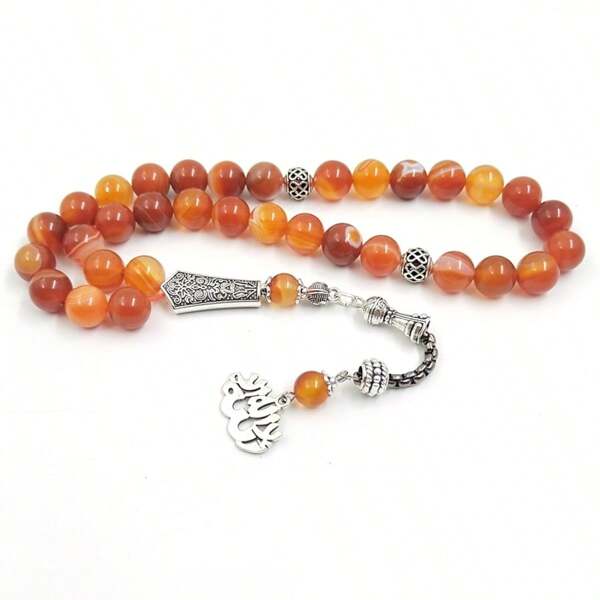 Tasbih Natural Red Agate With Arabic Pendant Muslim Bracelet Eid Gift Misbaha Islamic Accessorise Turkish Fashion Jewelry
