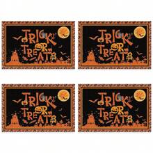 1 pieza/4 piezas Manteles individuales de lino de Halloween, manteles individuales para el desayuno o la cena, accesorios de cocina, fáciles de limpiar, aptos para fiestas de Halloween, mesa de comedor, hogar, restaurante, decoración de restaurante, con diseños de calabaza, bruja y fantasma