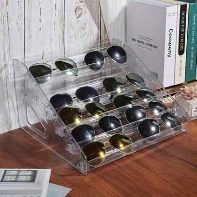 1 pieza Soporte de exhibición de gafas de acrílico multicapa - Organizador escalonado con moño decorativo, corazón y estrella, apto para gafas de moda, receta y accesorios - Diseño minimalista para uso en el hogar y la tienda, resistente y duradero