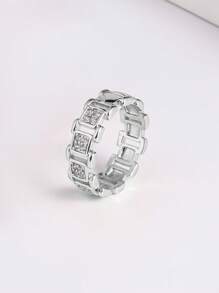 1 Conjunto Pulseira de Corrente de Relógio Premium de Zircônia, Conjunto de Pulseira e Anel Versátil de Moda, Adequado para Homens e Mulheres, Uso Diário