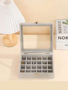 1 件经典简约灰色防尘珠宝配件收纳盒、包装盒、戒指耳环项链手链容器，女士收纳整理器旅行必需品礼物返校