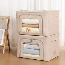 Contenedores de Almacenamiento Plegables para Ropa, Organizadores de Armario con Asa Reforzada, para Ropa, Mantas, Sábanas y Ropa de Cama - Caqui - Ver 3