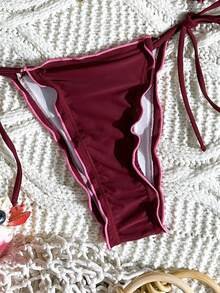 Sultry Sol Bikini chia đôi ren màu đỏ tía thời trang và gợi cảm dự tiệc hồ bơi bãi biển mới cho nữ - Màu Đỏ Sâu - Xem 6