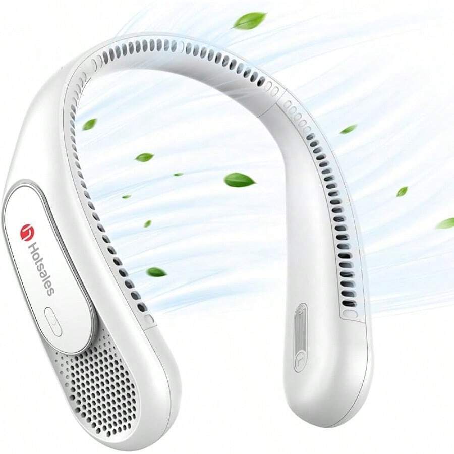 Neck Fan, Hands Bladeless Neck Fans Portable Rechargeable, 6000 MAh Battery Operated Wearable Personal Fan, Cooling Neck Fan, 3 Speeds, USB Fan Gifts Men, Women, Travel, Outdoor - 白色 - 查看 1
