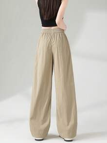 JUTU 春夏秋季双条纹字母印花直筒宽松工装裤，卡其色拼接黑色休闲抽绳口袋运动裤 - 0A89卡其灰拼黑-YH1039黑色 - 查看 3