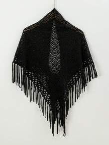 1 pièce Écharpe tricotée à franges triangulaires de couleur unie pour femme, châle/poncho minimaliste pour l'automne/l'hiver