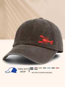 1 件复古水洗龙虾印花棒球帽，酷炫嬉皮嘻哈弧形帽檐帽，可调节防紫外线太阳帽，男女通用爸爸帽 - 水洗帽 - 查看 8