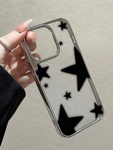 时尚简约黑色星形透明手机壳，适用于 17 Pro Max、17 Pro、17 Air、16 Pro Max、15、12、13 Pro、14 Plus、11，柔软电镀银边框保护套 - 黑色 - 查看 5