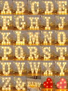 1pc Letter Lights For Holiday Party Decor, Children's Room Decor, 26-Piece English Alphabet & Numbers LED Decorative Light, BABY Anniversary, 6.3inch/16CM, Birthday Decoration And Gift, Holiday Decor And Party, Wedding Decoration, Home Bedroom Decor, Living Room/Gathering Decor, Camping, Warm White Lighting