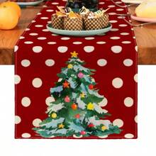 1pc Christmas Pattern Leaf Print Decorative Table Runner, Suitable For Holidays, Parties, Birthdays, Dinners, Kitchen, Dining Room, Year-Round Home Decor, Household Textile Table Runner