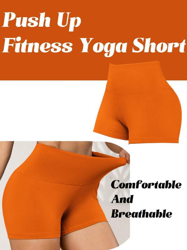 Shorts naranjas sencillos para mujer de fitness, yoga y entrenamiento