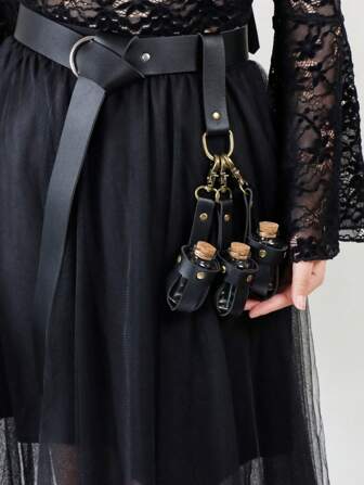 1Set Medieval Alchemy PU Leather 3 Cork Potion Bottles, Fantasy Waist Bag Side Bag,Viking Cosplay Accessories Belt Loop Renaissance Witch Props Magic Vial Stempunk Cosplay Costume Sets Halloween