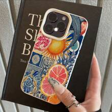 1pc Vintage Fruity & Ocean Patchwork Pattern TPU Phone Case Compatible With IPhone// Smartphones