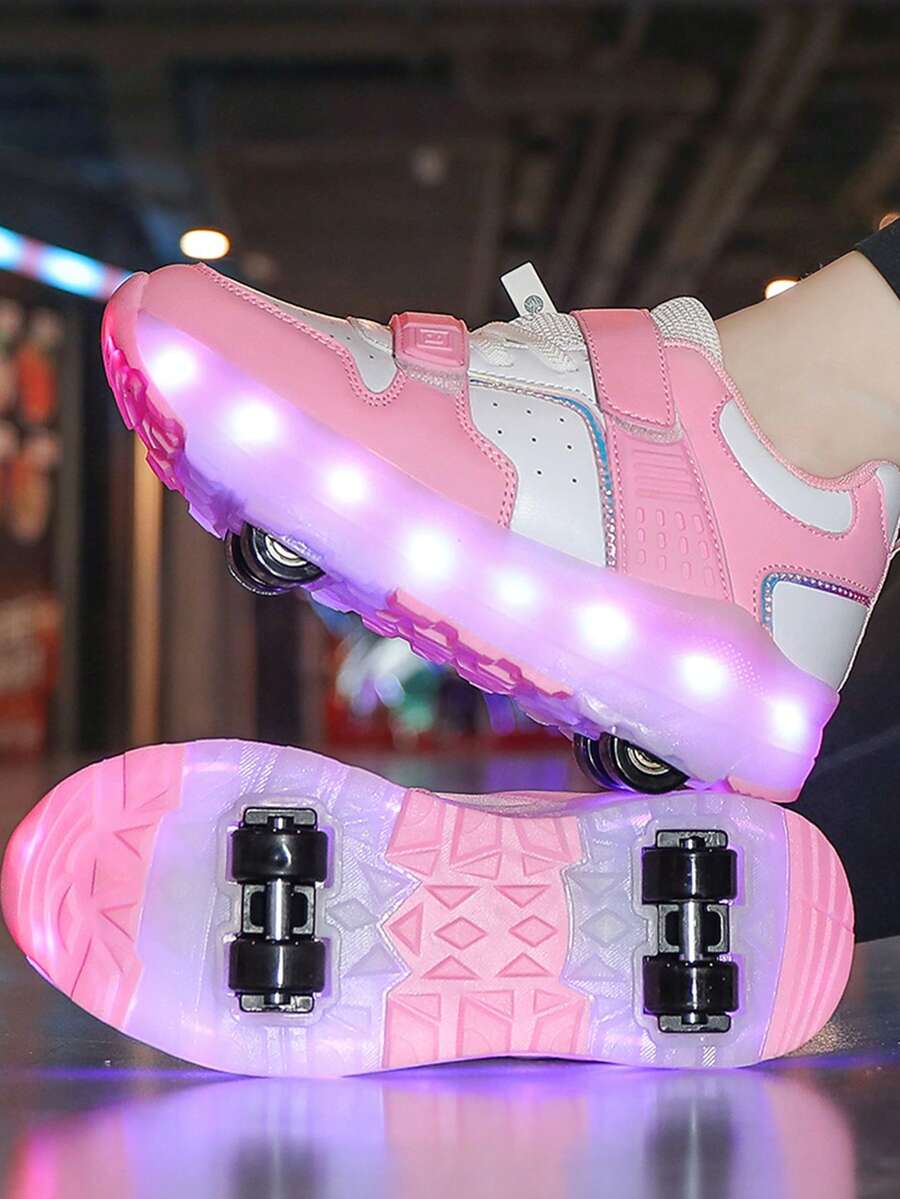 女童四轮专业运动鞋，休闲舒适时尚鞋，青少年专业运动鞋 - 粉色 - 查看 1