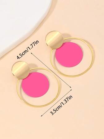 1pc Metallic Circular Disc Earrings, Creative Design Gift For Her