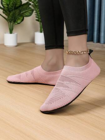 Women's Lightweight Pink Knit Aqua Shoes, Soft Sole Slip-Resistant Beach/Outdoor/Swimming Pool/Yoga/Gym/Treadmill Sneakers, Summer