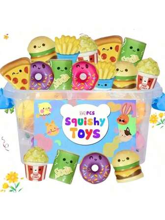 Giocattoli mini "squishy" per fast food - modelli assortiti, giochi anti-stress a lenta ripresa, mini giocattoli fidget per intrattenimento sensoriale, bomboniere per feste (colore e stile casuali), adatti dai 14 anni in su
