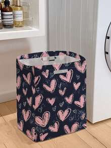1 pieza, Canasta de almacenamiento plegable de gran capacidad con diseño de corazón de dibujos animados y asa, Organizador de suministros para guardería de múltiples usos, Organizador de pañales, Almacenamiento de ropa, Almacenamiento de artículos esenciales para guardería, Versátil caja de almacenamiento plegable para bebé
