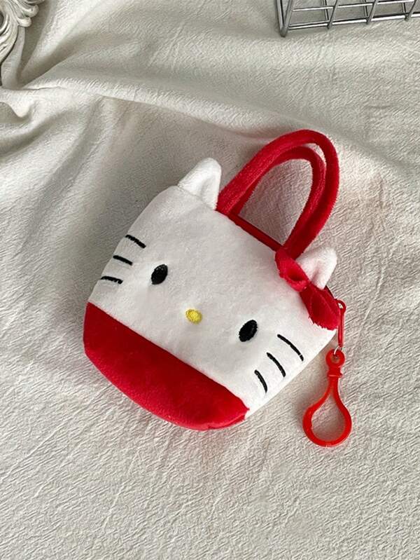 Sanrio Cute Animal Plush Coin Purse, Girl-Friendly Portable Large Capacity Storage Pouch, Multi-Functional Earphone/Cosmetic Organizer
