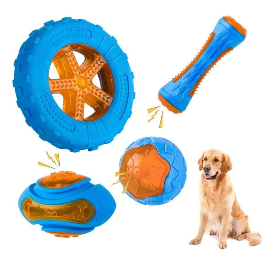 Juguetes de goma para perros, juguete interactivo para perros grandes, resistente a mordeduras, entrenamiento chirriante, limpieza de dientes AJYE - Juguete de palo - Ver 1
