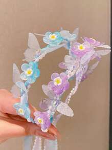 1 Stück Blumenkranz Haarband mit Schleife, neue Prinzessin Schmetterling Haaraccessoire, geeignet für kleine Mädchen, nicht eng anliegend